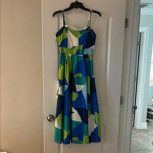 Flying Tomato Blue and Green Abstract Midi Dress